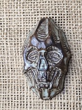 2"X 3" glazed signed numbered sculpted clay pottery Alien Skull mask PREDATOR?