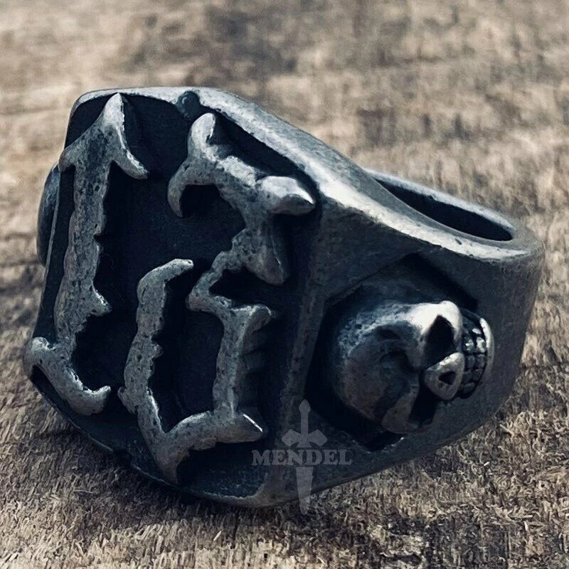 MENDEL Gothic Mens Biker Skull Number 13 Ring For Men Stainless Steel Size 7-15 - Image 2 of 4