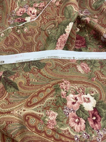 Vintage WAVERLY ‘Primrose Paisley’ Fabric 3 Yds x 56” Floral Print Pink Rose - Picture 5 of 8