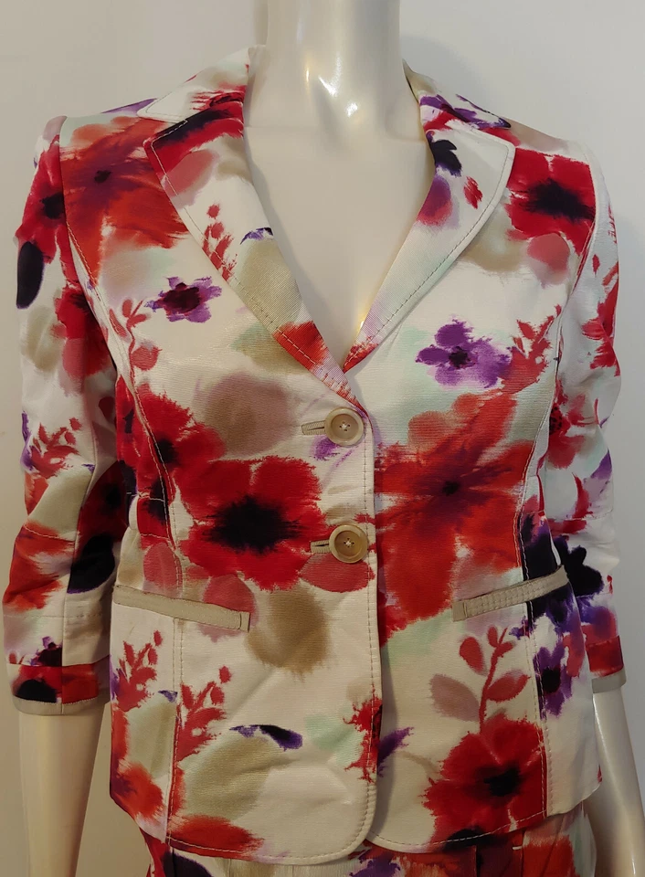 Elie Tahari белый красный фиолетовый акварель цветочный юбка костюм S 2 4 плиссированные ленты - Изображение 4 из 4