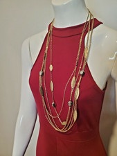 Gold Beaded Multistrand Necklace Earrings Set Accessory New in Box 30 each
