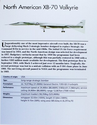 North American XB-70 XB 70 Valkyrie Picture Aircraft Out of Print Spec Sheet  
