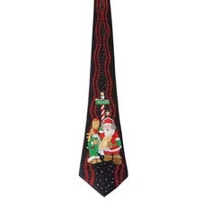 Noel Men's Silk Novelty North Pole w/Music Button Neck Tie Black 3 3/4" x 56"