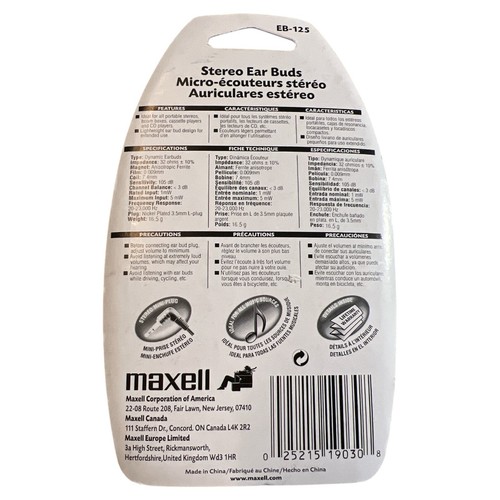 Maxell EB-125 Digital Stereo Corded Ear Buds In-Ear Headphones Travel Brand New - Picture 2 of 2
