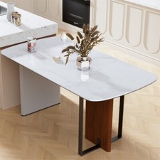 Rectangular Firm Dining Table Luxury Marble Kitchen Furniture w/Unique Cross-leg
