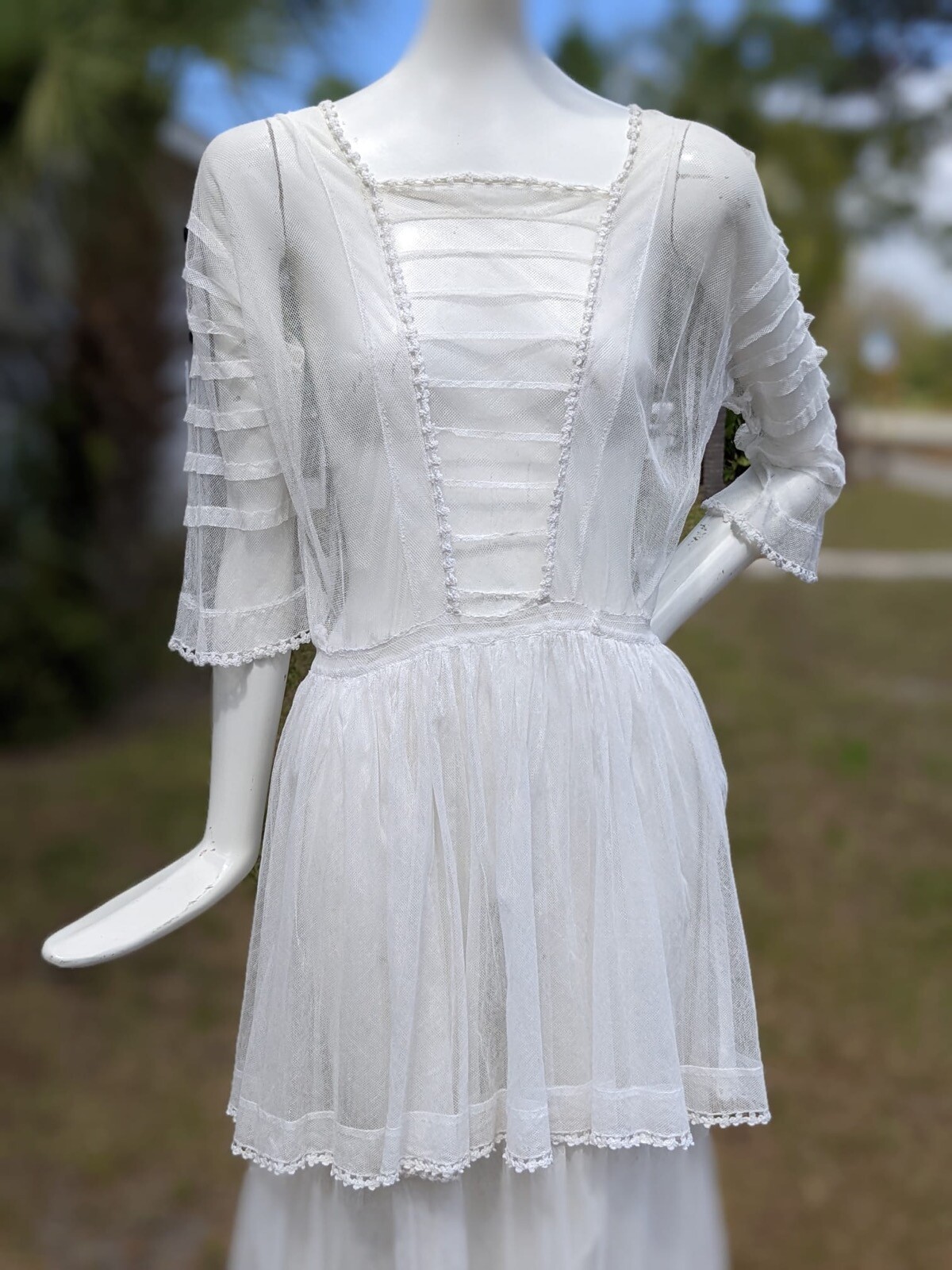 EDWARDIAN TEENS WHITE NET SUMMER DRESS W TIERED S… - image 2