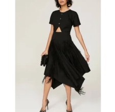 BIBHU MOHAPATRA Collective Dress Women 0 Black Cutout Fringe Asymmetric Midi