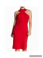BeBe Red Halter Stretch Knjt Knee Length Party Holiday Date Night Dress Size 10