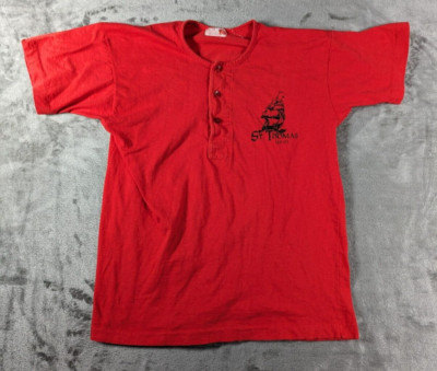 Vintage US Virgin Island Shirt Adult Small Red Saint Thomas Three Button Henley