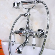 Chrome Brass Wall Mount Bathroom Clawfoot Tub Faucet with Hand Shoewr Spray