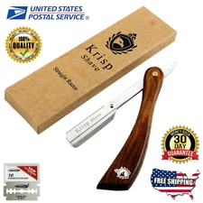 PROFESSIONAL WOOD STRAIGHT EDGE SHAVING RAZOR BARBER FOLDING KNIFE + 10 BLADES