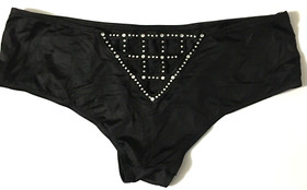 Victorias Secret Black Caged Rhinestone Cheeky Panty Size M Sexy Silky  "V" Back