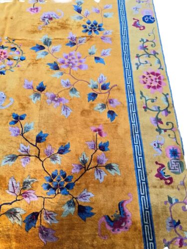 Antiqu Amazing Condition Chinese Art Deco yellow rug 17.4 x 8’8” - Picture 15 of 24