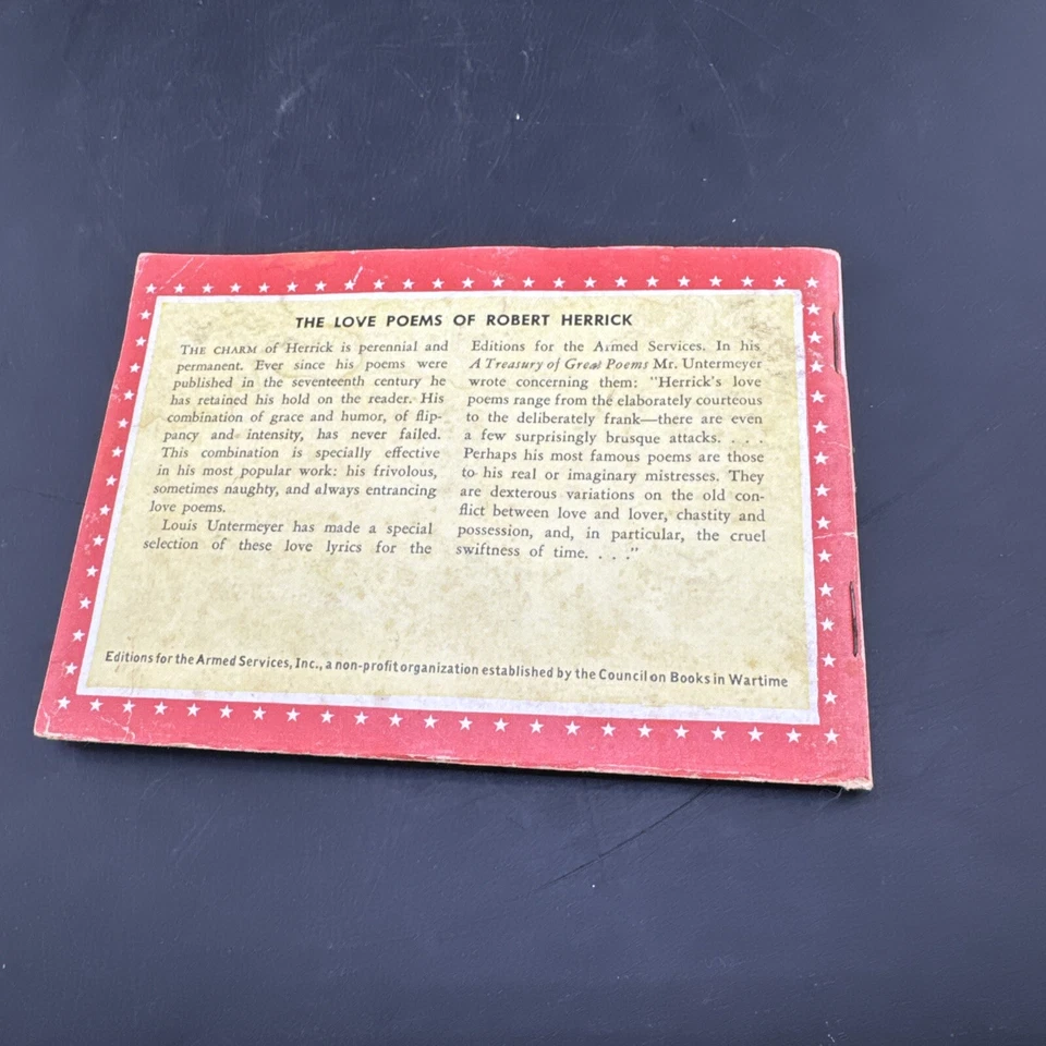 💥 WW2 Armed Services Edition 1055💥The LOVE POEMS of Robert Herrick 🦅1946 - Imagem 2 de 4