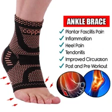 Copper Ankle Brace Support Compression Sleeve Socks Foot Fasciitis Pain Relief