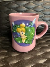 Disney Store Double Sided Pink Tinkerbell 3D Embossed Mug Hiding In the Leaves