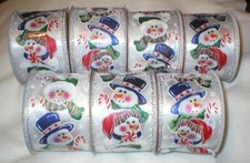 SNOWMEN GLITTERING CRAFT RIBBON 7 ROLLS 2-1/2" BY 12' WIRE EDGED