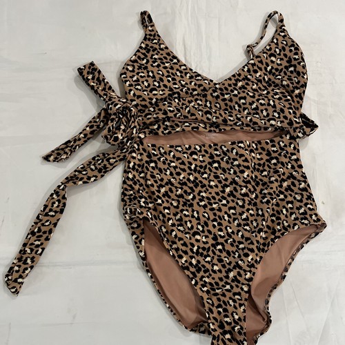 Aerie Leopard One Piece Wrap Swimsuit L Large Full Coverage Waist Tie NWT NEW