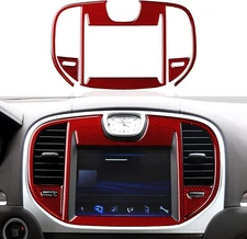 Red Real Carbon Fiber Central GPS Air Vent Panel Trim Fits 11-14 Chrysler 300