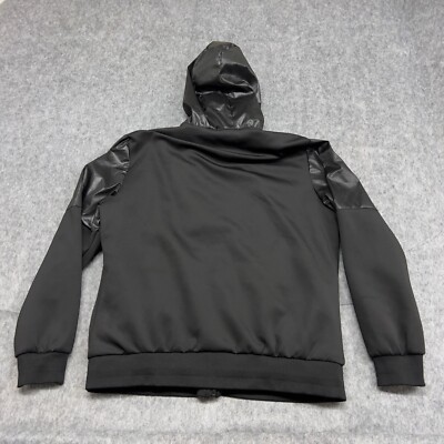 12aw/stone /Leather Flight jacket黒 Stone Falcon Jacket Mens XL Black Hooded Full Zip Faux Leather