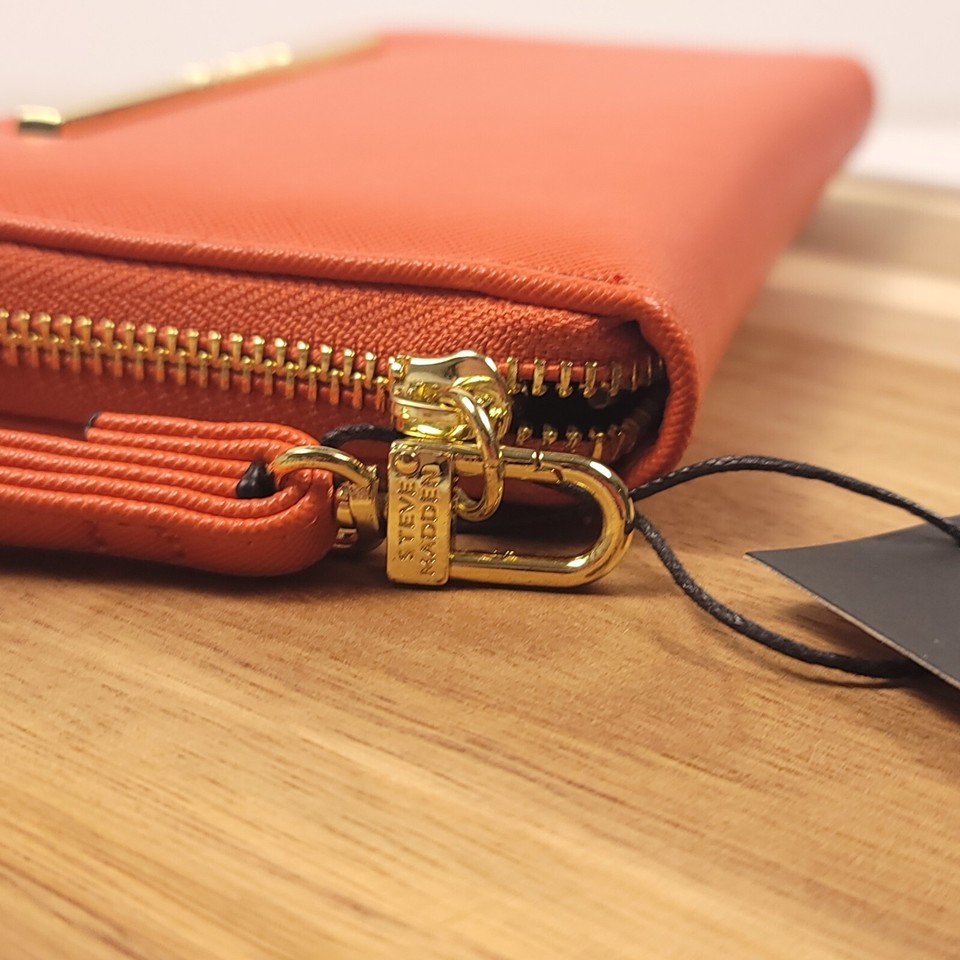 Steve Madden Wallet Clutch Wristlet Women Small Orange Gold Buckle eBay