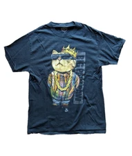 Big Paw Paw Graphic T-Shirt Cat Hip Hop Crown Gold Necklace Black Size M