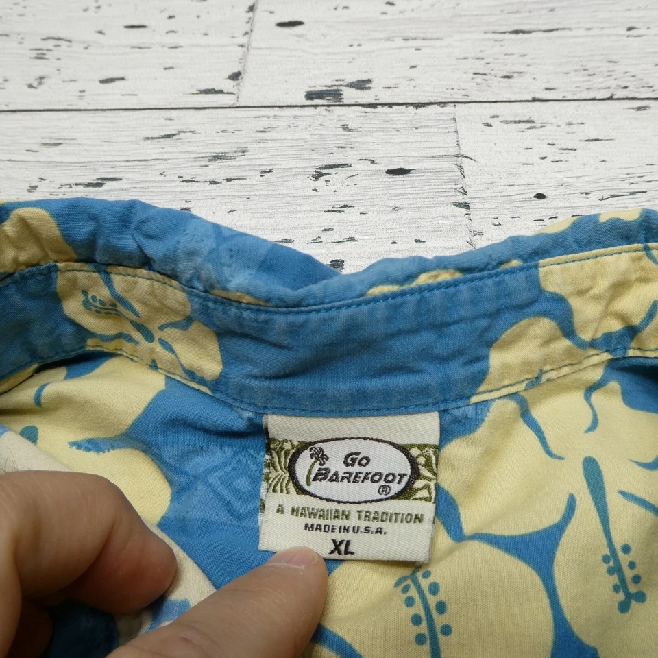 Camisa Hawaiana Go Barefoot Para Hombres XL Azul Algodón Manga Corta Abotonada EE. UU. Floral Foto 2 de 4