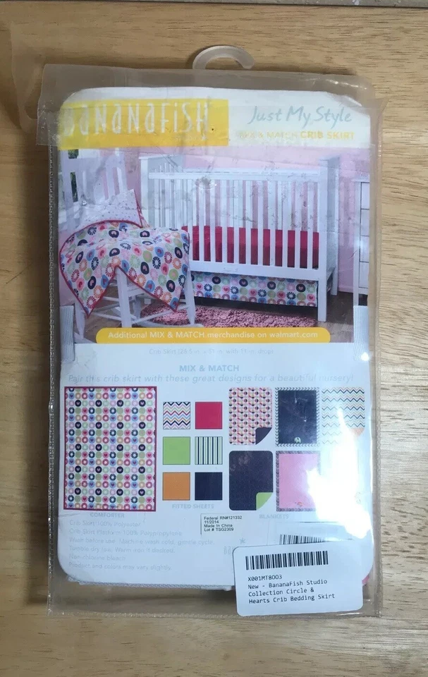 Bananafish Just My Style Circle & Hearts Crib Skirt blue pink new - Photo 2/4