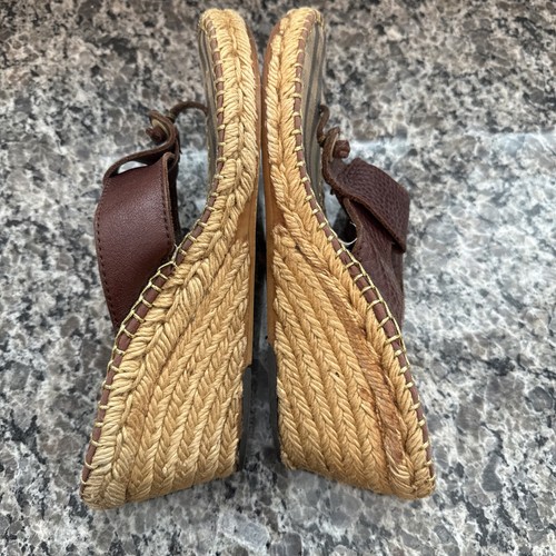 Burberry Brown Leather Nova Check Platform Wedges Espadrilles Rope Wedge Size 39 - Picture 9 of 11
