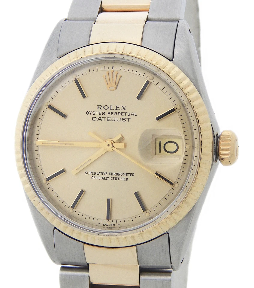 Mens Rolex Datejust 2Tone Stainless Steel Gold Watch Champagne Dial Vintage 1601