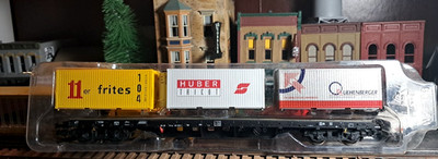 HO=1/87 Piko #95409 Container WAGON-carrier-3-CONTAINERS-BUILT-MW-GERMANY-LAYOUT