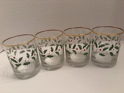 Set of FOUR Lenox Holiday Dimension 12 OZ Glassware Double Old Fashioned 4 1/8''