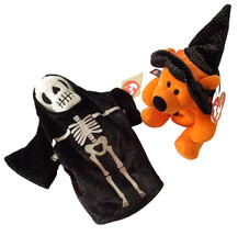 TY Beanie Baby Pair Witch Bear Haunts  Skeleton Creepers 7" Tall Halloween