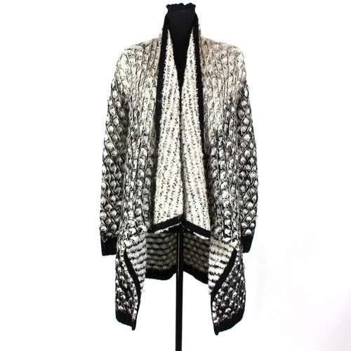 Alice + Olivia Ombre Cardigan Novelty Cascade Wool Blend Cream Black Tan S - Afbeelding 1 van 8