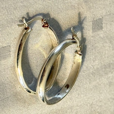 Vintage diamond cut domed oval hollow hoop earrings with lever & catch closure
