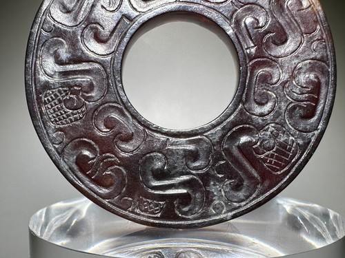 Rare Warring States Period 战国时期 Old Jade Carved "红沁玉璧" "Bi" Pendant L 4.3 cm - Picture 3 of 24