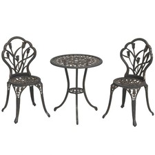 Bistrogarnitur bronzefarben 60 cm rund Aluminium Tisch & 2 Stühle Outdoor Terrasse Tulpe
