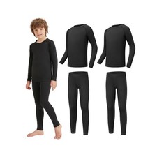 Kids Thermal Base Layer Set Fleece Lined Underwear Top Pants for Winter Spo...