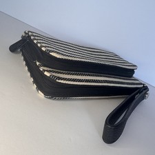 Thirty-One 31 Perfect Cents Wallet With Wristlet Strap Twill Stripe Double Zip
