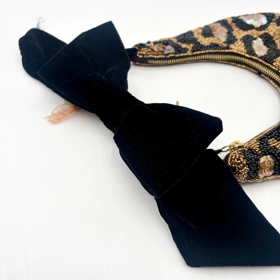 Bolso de hombro con estampado de leopardo con cuentas negro terciopelo moño acento noche clutch Foto 3 de 4