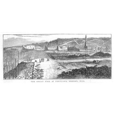 PORTLAND Oregon, Szene nach dem großen Brand - antiker Druck 1873
