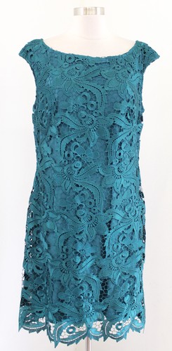 Lauren Ralph Lauren Womens Teal Green Lace Boat Neck Dress Size 12 Cocktail