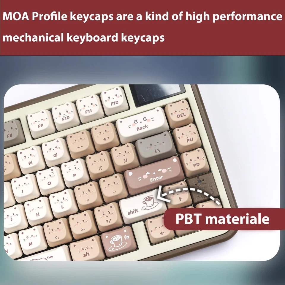 140keys PBT Keycaps Cute Brown Keycaps Dye-Sublimation Cat Keycap Mao Profile... - Image 3 of 4