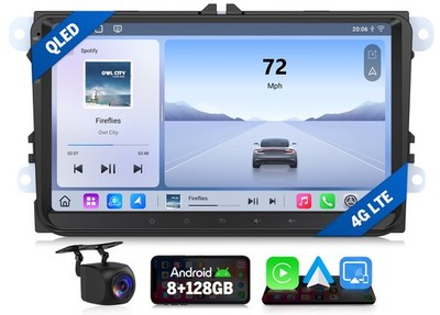 8+128GB Autoradio  9'' QLED Android Auto CarPlay GPS Navigation DSP 4G LTE für VW