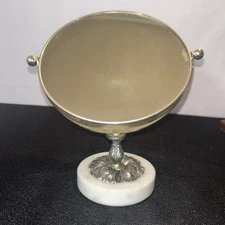 Vintage Shaving Vanity Mirror Magnifies Tilt Round Metal Marble Base Italy