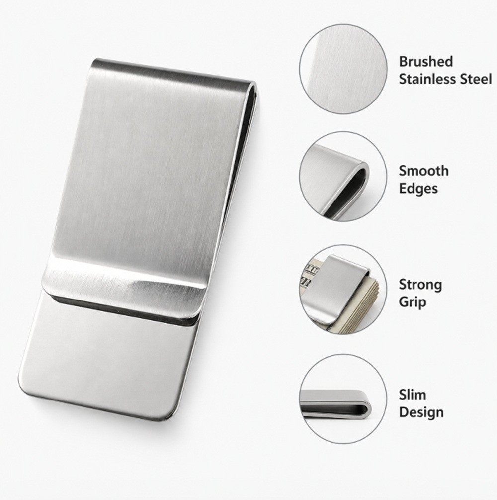 2 Pack Stainless Steel Money Clip Slim Silver Cash Holder Pocket