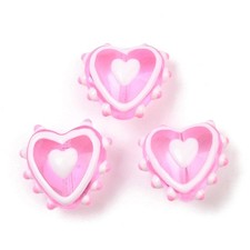 20pcs Pink Heart Enamel Handmade Lampwork Glass Bumpy Beads Love Heart Beads