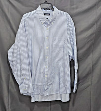 CHAPS Classic Fit Twill Blue Striped Long Sleeve Shirt - Size 18-18.5/34-35