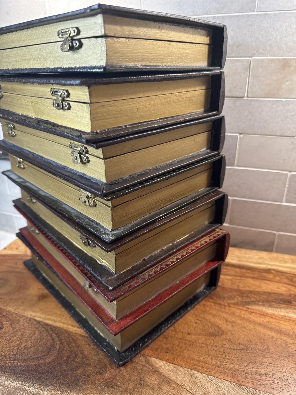 Decorative Faux Books Storage Boxes Wood Felt Lined Hollow Book Hide Lot Of 7