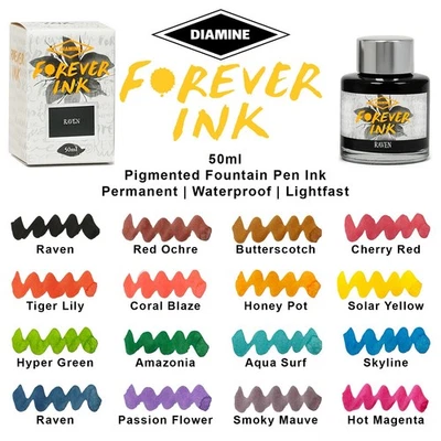 Diamine Ink Forever Ink 50ml for Fountain Pens PERMANENT Full Range New for 2025